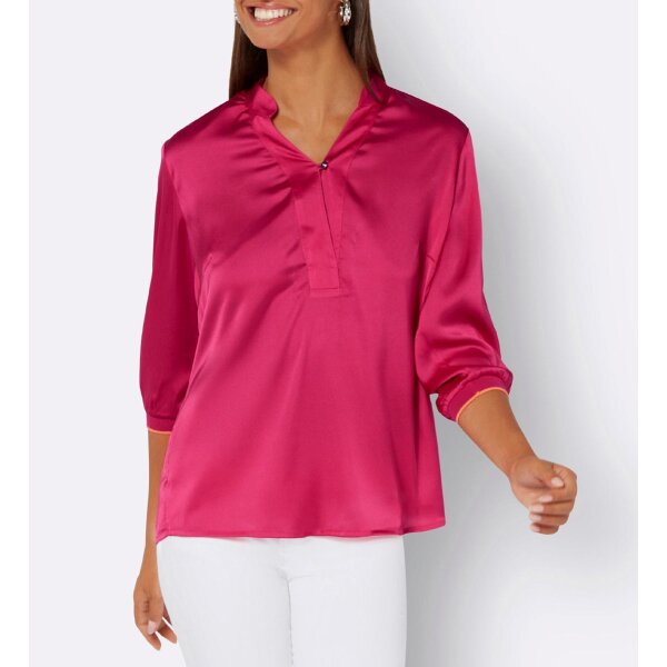 Satin-Bluse m.Stehkragen, pink