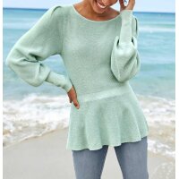 Pullover m. Schößchen, kalkmint-ecru-meliert