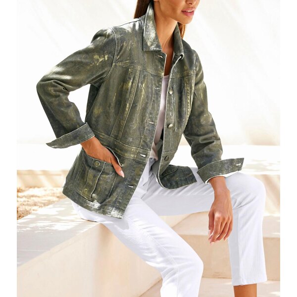 Jeansjackenblazer m. goldfarbenen Details, khaki
