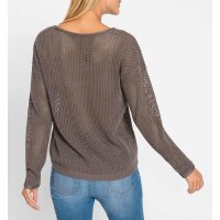 Ajour sweater with glitter stones, taupe