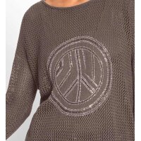 Ajour sweater with glitter stones, taupe