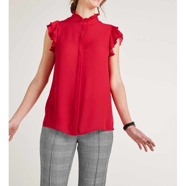 Designer-Bluse m. Volants, rot