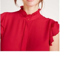 Designer-Bluse m. Volants, rot