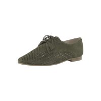 Velours leather lace-up shoe with cut-outs, olive