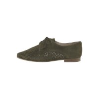 Velours leather lace-up shoe with cut-outs, olive