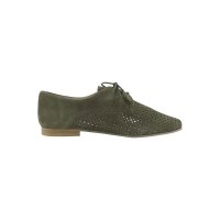 Buty welurowe, sznurowane, z wycięciami, oliwkowe