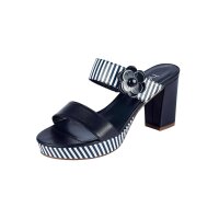Leather mule, navy-white