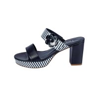 Leder-Pantolette, marine-weiß