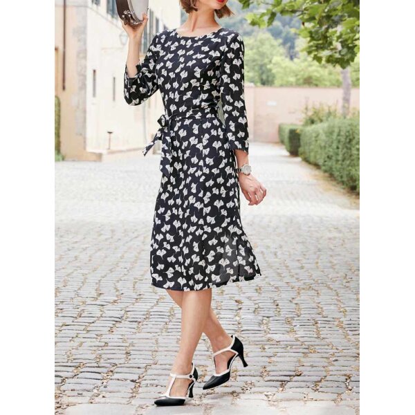 Druckkleid, schwarz-offwhite