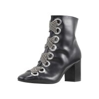 Leather bootie with laces, black
