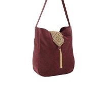 Veloursleder-Tasche m. Perlen, bordeaux