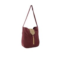 Veloursleder-Tasche m. Perlen, bordeaux