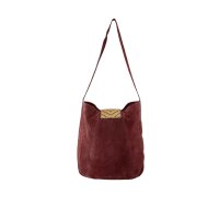 Veloursleder-Tasche m. Perlen, bordeaux