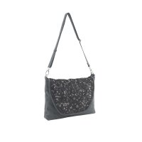 Cowhide velour leather bag with beads, grey