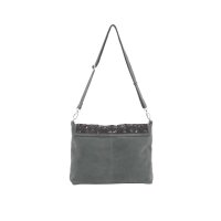 Cowhide velour leather bag with beads, grey