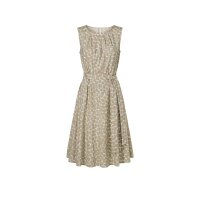 Druck-Kleid m. Gürtel, sesam-ecru