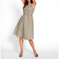Druck-Kleid m. Gürtel, sesam-ecru