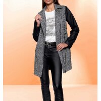 Longjacke m. Lederimitat-Details, schwarz-ecru