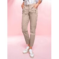 Stretchhose m. Bindeband und Zipper-Details, sesam