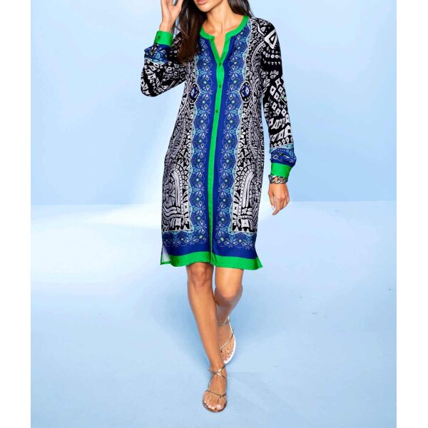 Print dress, blue/ green - ecru
