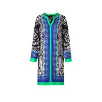 Druck-Kleid, blaugrün-ecru