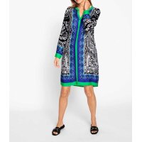 Print dress, blue/ green - ecru