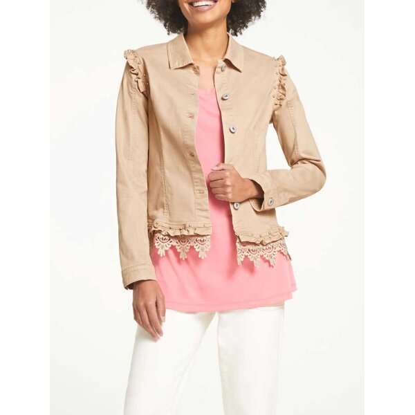 Designer-Jeansjacke m.Spitze, beige