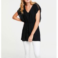 Oversize tunic with lace trim, black