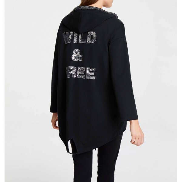 Hooded shirt jacket with sequins, black