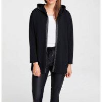 Hooded shirt jacket with sequins, black