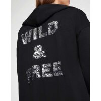 Hooded shirt jacket with sequins, black