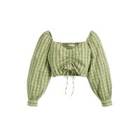 Blouse with ruchings, olive green