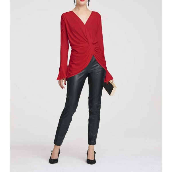 Wrap shirt with flounces, red
