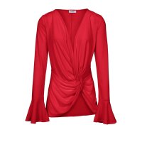 Wrap shirt with flounces, red