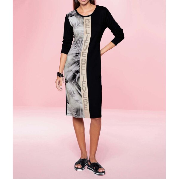 Jerseykleid m. Schriftzug, schwarz-ecru