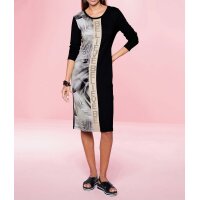 Jersey dress with writing, black-ecru
