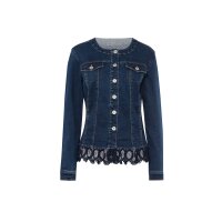 Jeansblazer mit Spitzenbordüre, blue-stone-washed