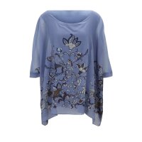 Designer-Drucktunika, rauchblau-bedruckt