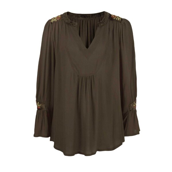 Bluse mit Stickerei, oliv