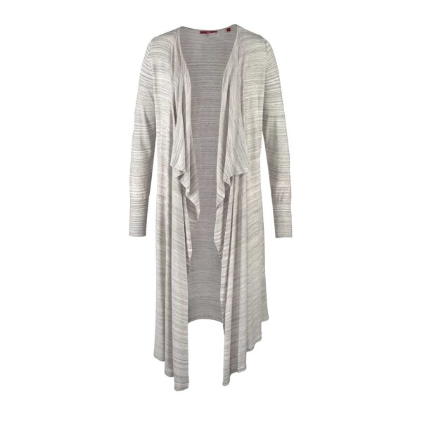 Marken-Longstrickjacke, creme-grau