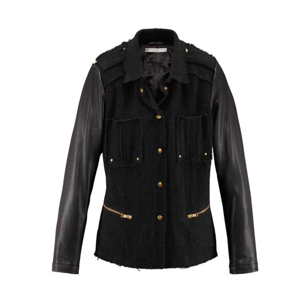Marken-Bouclé-Lammnappaleder-Jacke, schwarz