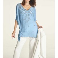 Chiffon-Tunika m. Perlen, hellblau