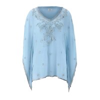 Chiffon-Tunika m. Perlen, hellblau