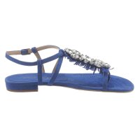 Velour leather sandal with strass, blue