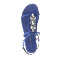 Velour leather sandal with strass, blue