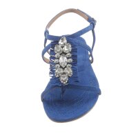 Velour leather sandal with strass, blue