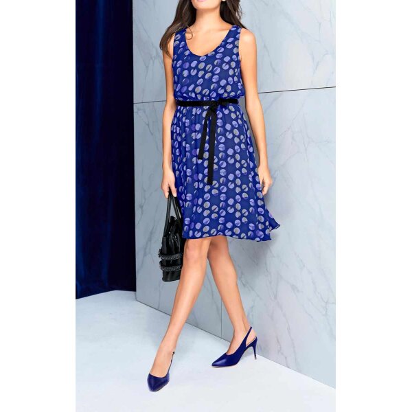 Print dress with belt, royal blue - print