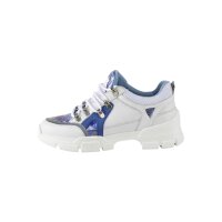 Leder-Sneaker, weiß-blau-silberfarben