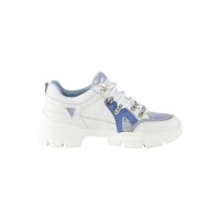 Leather sneaker, white-blue-silver coloured