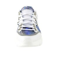 Leather sneaker, white-blue-silver coloured